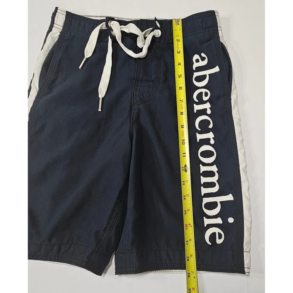 Abercrombie Kids Boys Navy Blue White Stripe Logo Swim Trunks Board Short Medium
